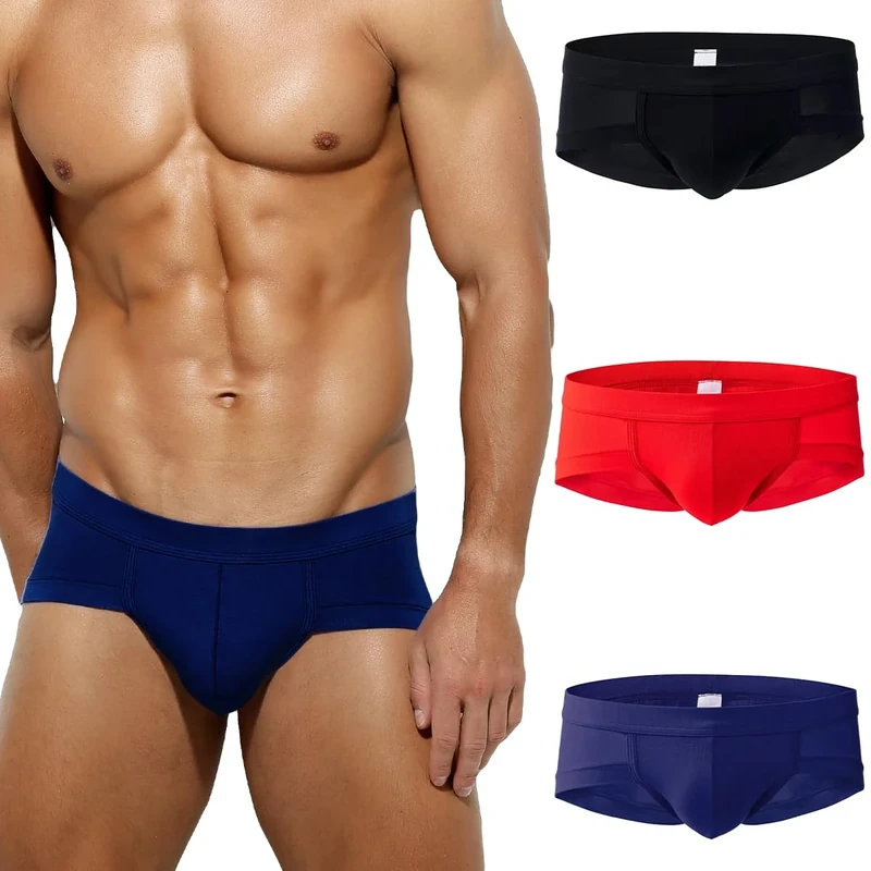 Arjen Kroos Men's Briefs Multipack Underwear Sexy Breathable Modal Boxer Briefs Tagless Trunks,(3 PACK),Black&Red&Dark blue,XL