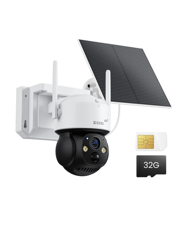ZOSI 4G LTE Solar CCTV Camera Outdoor, 360° PTZ No WiFi 4MP Battery Powered Wireless Camera with SIM Card & 32GB Memory Card, Color Night Vision, AI Human Detection, 2-Way Audio, Waterproof, C291