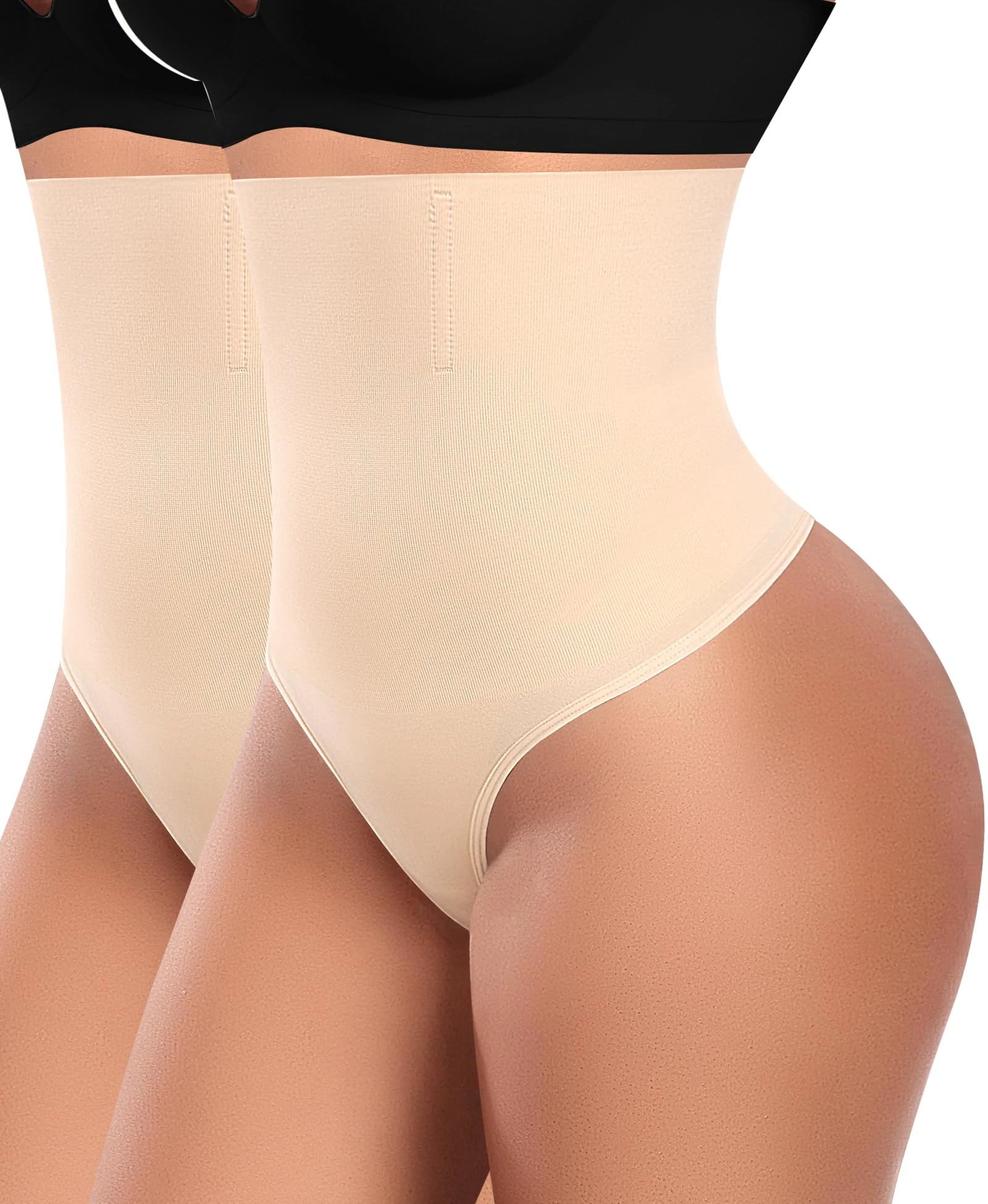 YARRCO Tummy Control Thong Shapewear for Women High Waist Seamless Shaping Control Knickers Slimming Underwear Pant (#2 Beige+Beige,XL)