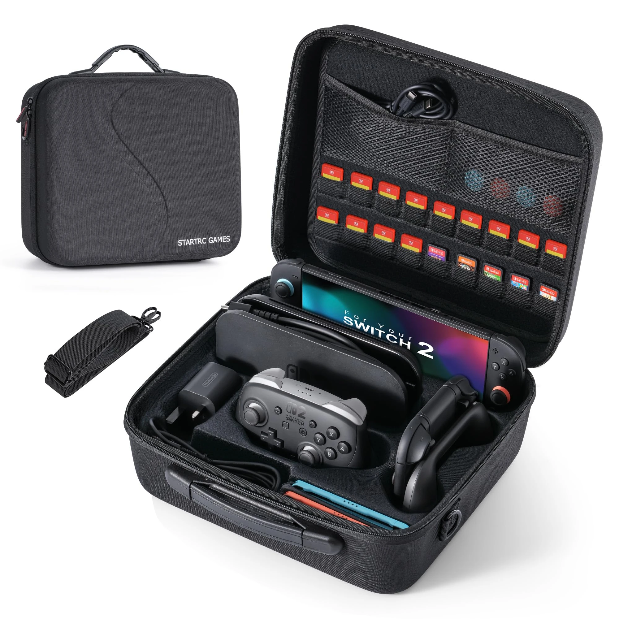STARTRC GAMES Travel Carry Case for Nintendo Switch 2, Large All in One Carrying Case with 18 Game Card Slots for Switch 2 Console, Pro Controller, Switch 2 Dock and Other Accessories, Black