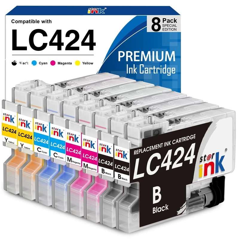 LC424 Ink Cartridges Compatible with Brother LC-424 LC-424VAL for Brother DCP-J1200WE DCP-J1200W Printer Black, Cyan, Magenta, Yellow, 8-Pack