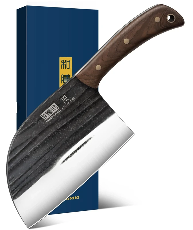 HOSHANHO 6.5 Inch Serbian Chef Knife, High Carbon Steel Meat Cleaver Knife for Meat Cutting, Handmade Forged Heavy Duty Butcher Knives with Full Tang for Home & Camping & BBQ Gift for Men
