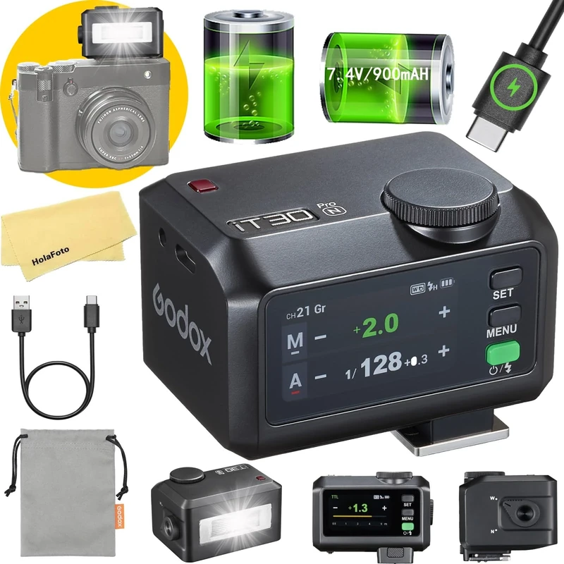 Godox iT30 Pro N iT30Pro-N Camera Flash for Nikon Camera Flash Speedlite Speedlight Light,2.4G TTL1/8000 HSS,560 Full Power Shots,GN15,1.5s Recycle Time,7.4V/900mAh Li-ion Battery,w/Standard Hot Shoe
