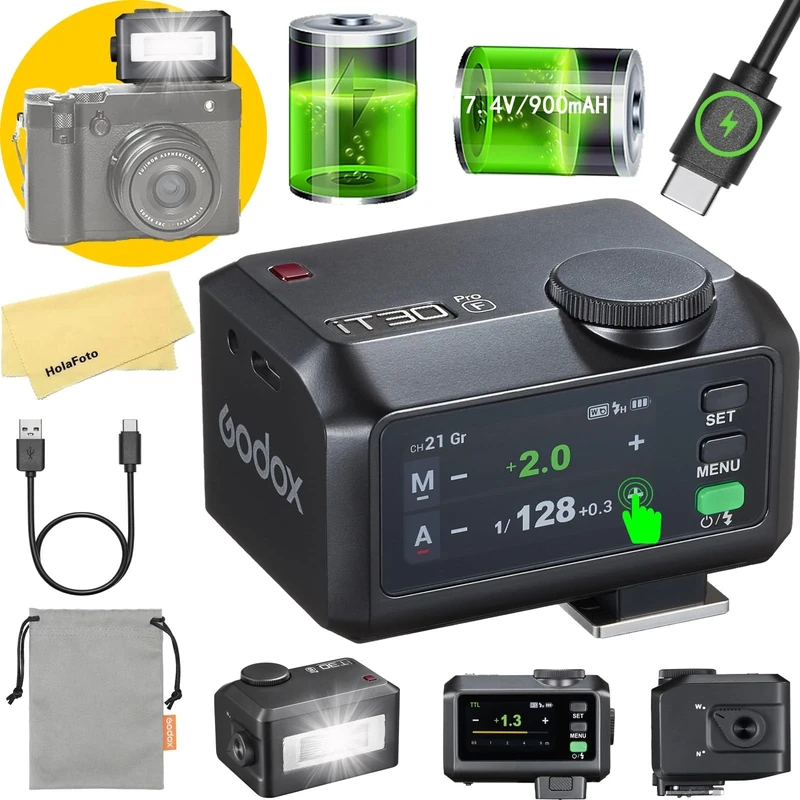 Godox iT30 Pro F iT30Pro-F Camera Flash for Fujifilm Fuji Camera Flash Speedlight Light,2.4G TTL1/8000 HSS,560 Full Power Shots,GN15,1.5s Recycle Time,7.4V/900mAh Li-ion Battery,with Standard Hot Shoe