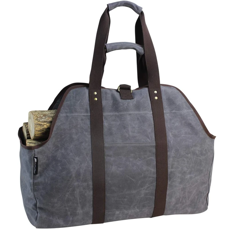 ZORMY Large Waxed Canvas Log Carrier Tote - Heavy Duty Firewood Bag