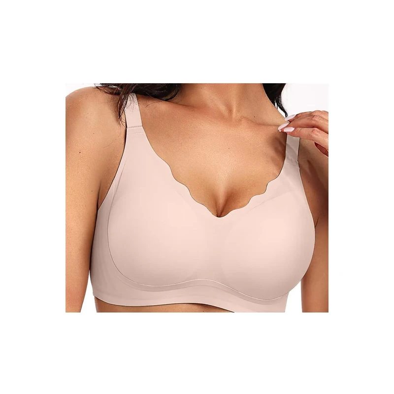 Gummy Push up Bra,Push up Bra for Women,Seamless Scalloped Push-Up Bras,Comfortable Soft Low Back Supportive Bras for Women (UK, Alpha, L, Regular, Regular, Skin) - Image 1