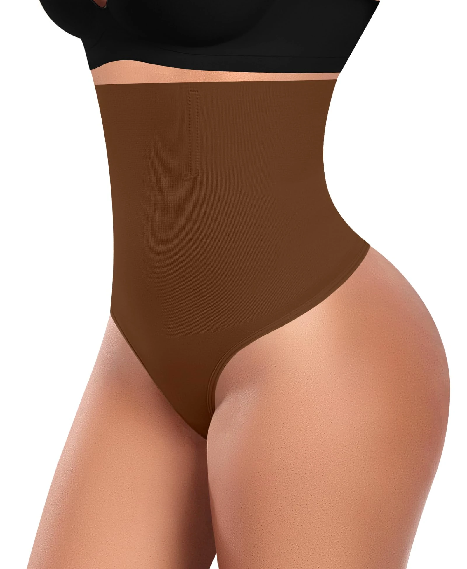 YARRCO Tummy Control Thong Shapewear for Women High Waist Seamless Shaping Control Knickers Slimming Underwear Pant (#1 Brown,XL)