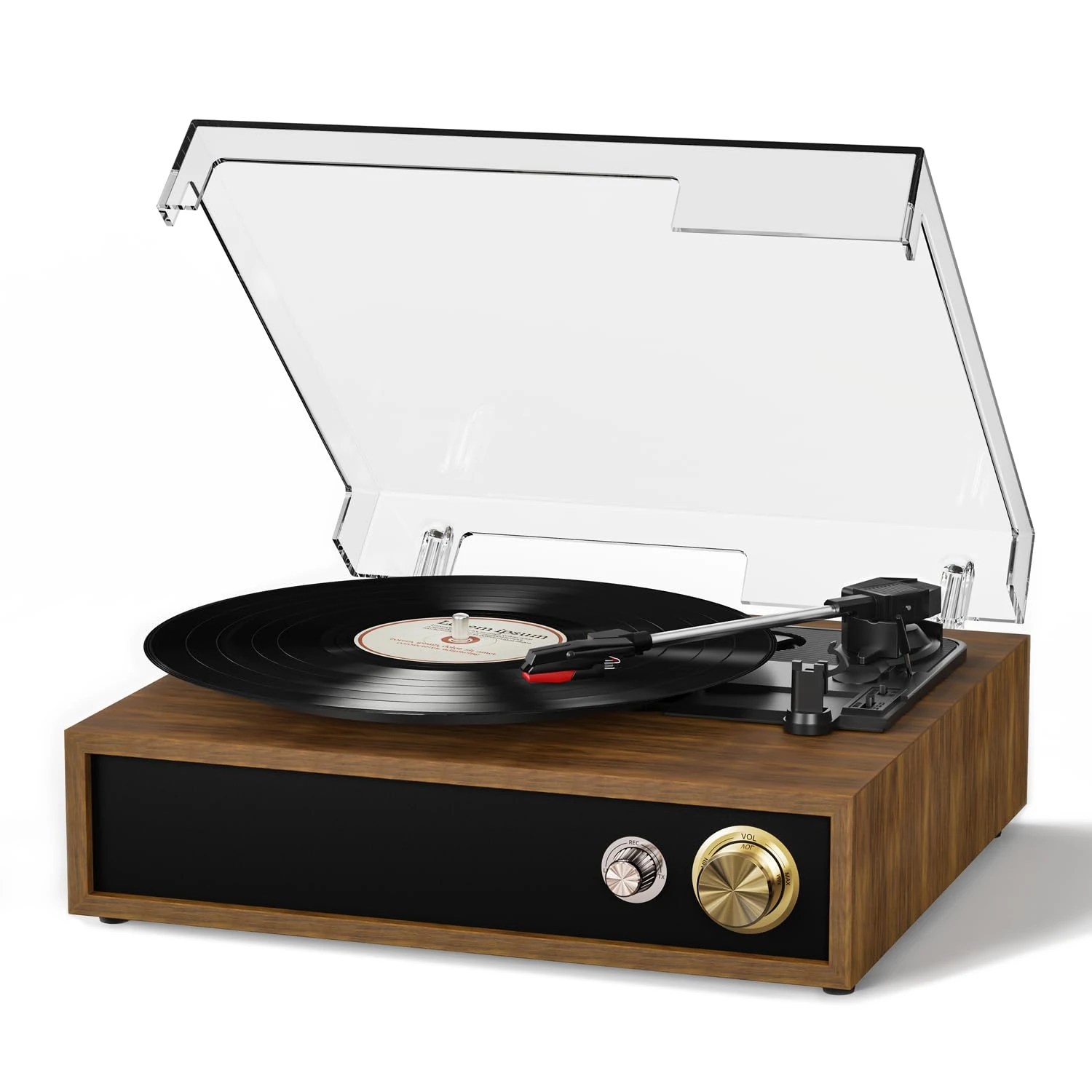 FYDEE Record Player - Dual Way Bluetooth | 3 LP Sizes | Built-in Stereo Speakers | 33/45/78 RPM Turntable | USB Output and MP3 Recording | RCA Output for Vinyl Records | Natural Wood