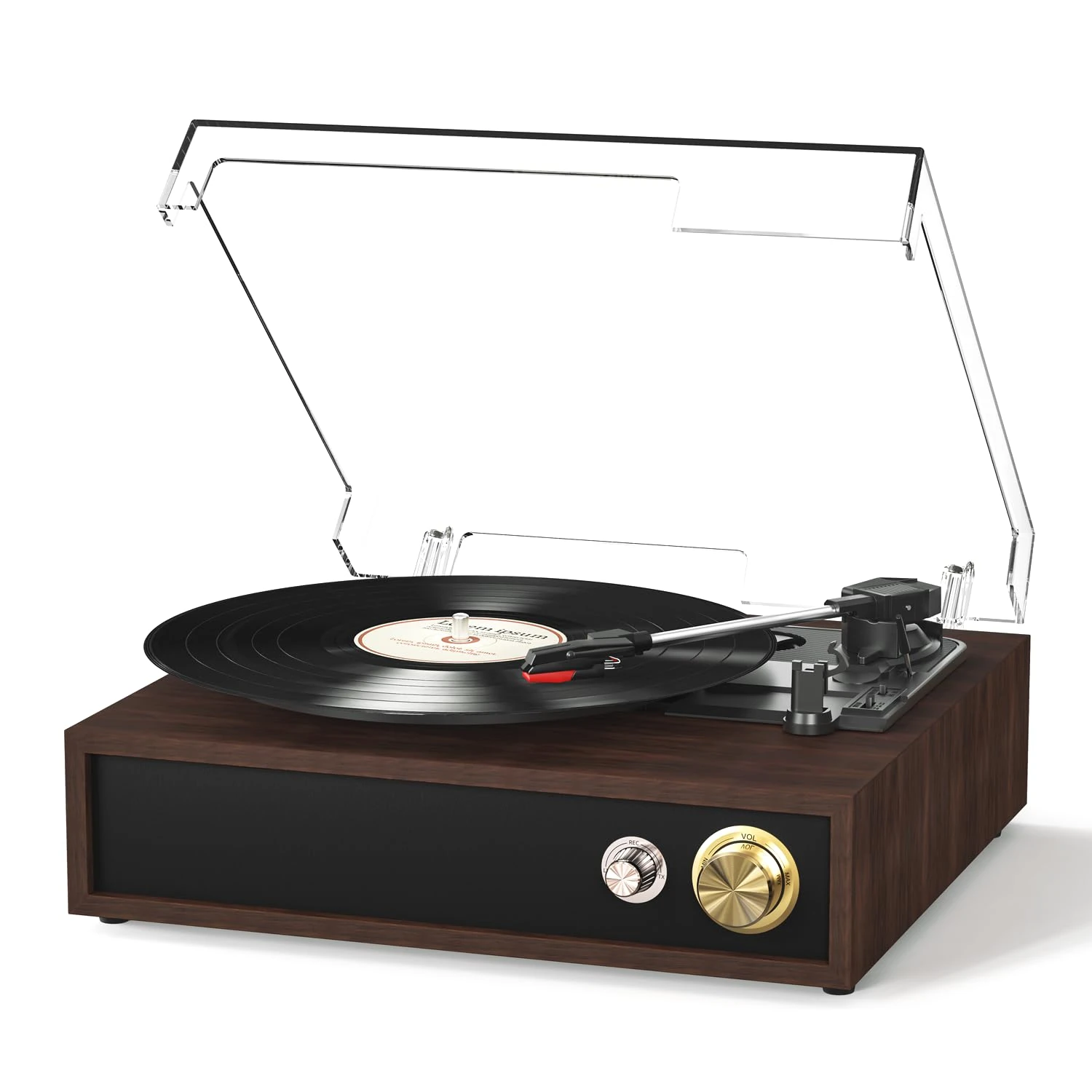 FYDEE Record Player - Dual Way Bluetooth | 3 LP Sizes | Built-in Stereo Speakers | 33/45/78 RPM Turntable | USB Output and MP3 Recording | RCA Output for Vinyl Records | Walnut