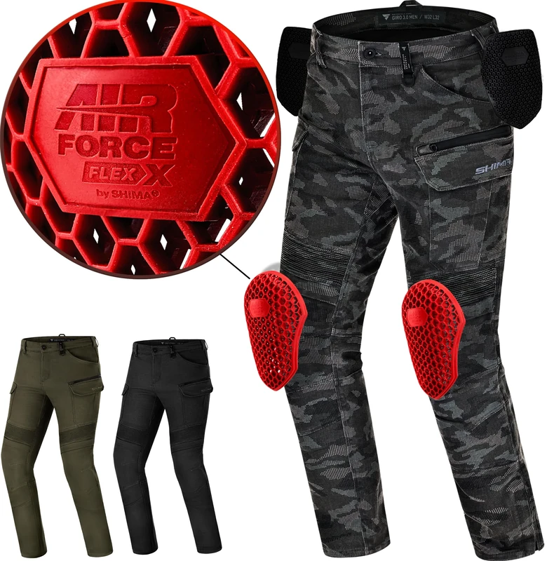 SHIMA Giro 3.0 Motorcycle Trousers for Men AirForce Knee Protectors Motorbike Mens Armoured Cargo Lightweight Protective Pants Stretch Reinforced Armored Bike Elastic Ventilated (Mens, Camo, 38/32)