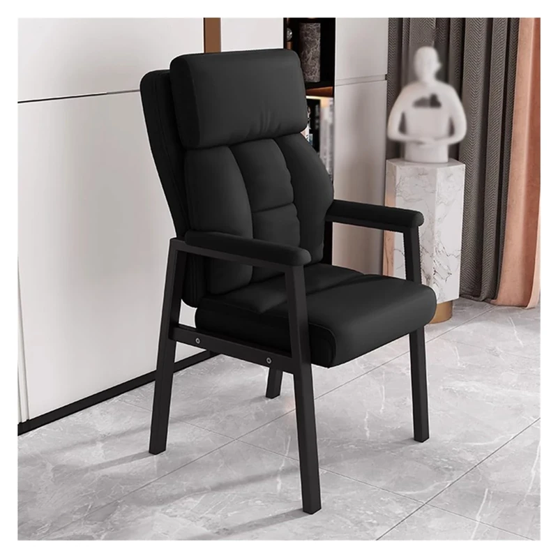 Mid Century Modern Leather Guest Chair with Padded Arms HighBack Lounge Sofa for Living Room Stylish Reading Chair with Durable Metal Frame (Nero)