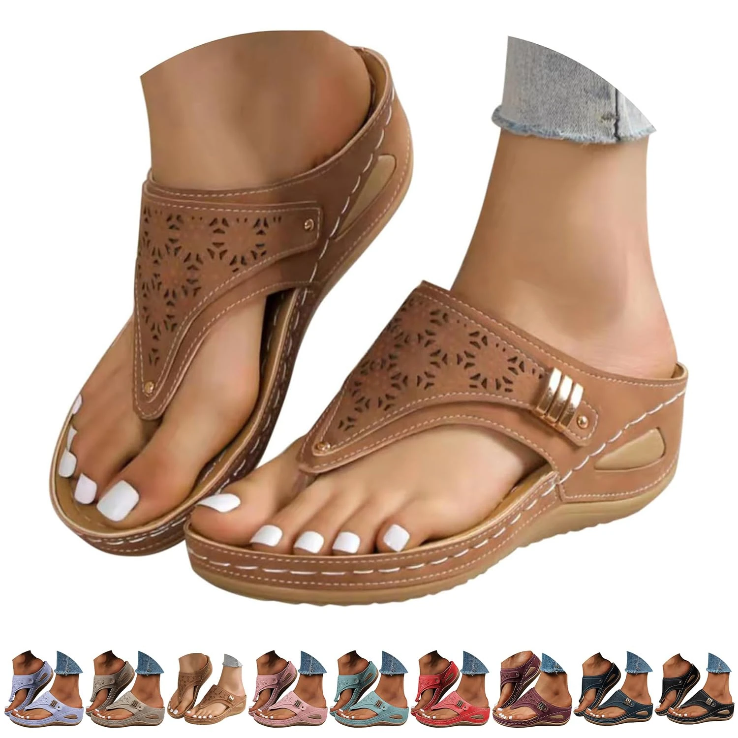 Orthopedic Wedge Sandals for Women Lightweight Orthopedic Flip Flops UK Wide Fit New Summer Slides Non-Slip Beach Shoes Toe Post Slippers Arch Support Casual Outdoor Thong Slippers