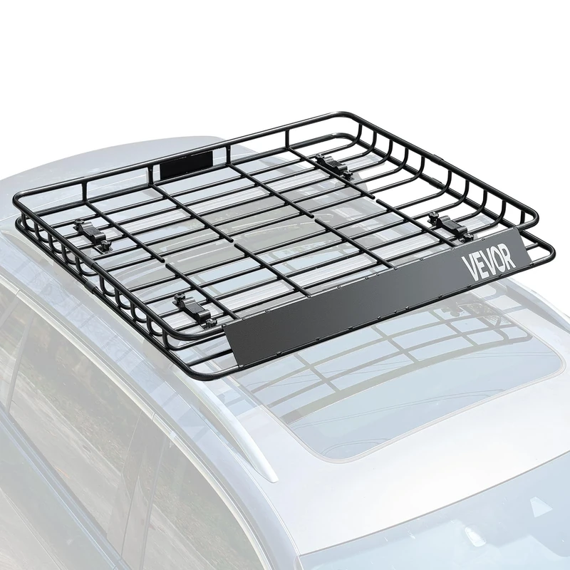 VEVOR Roof Rack Cargo Carrier, 43 x 50 x 4.1 in, Universal Rooftop Cargo Basket, Car Top Luggage Holder with 150 lbs Max Load Capacity, 4.1 in Fence, Anti-Rust Alloy Steel, Wind Fairing, for SUV Car