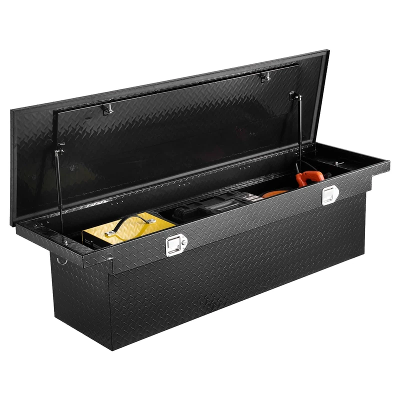 VEVOR Crossover Truck Tool Box, 69x20x14 In, Heavy Duty Aluminum Toolbox with Diamond Texture, Pick Up Truck Bed RV Trailer Toolbox, Waterproof Storage Organizer with Lock, Keys, Side Handles, Black