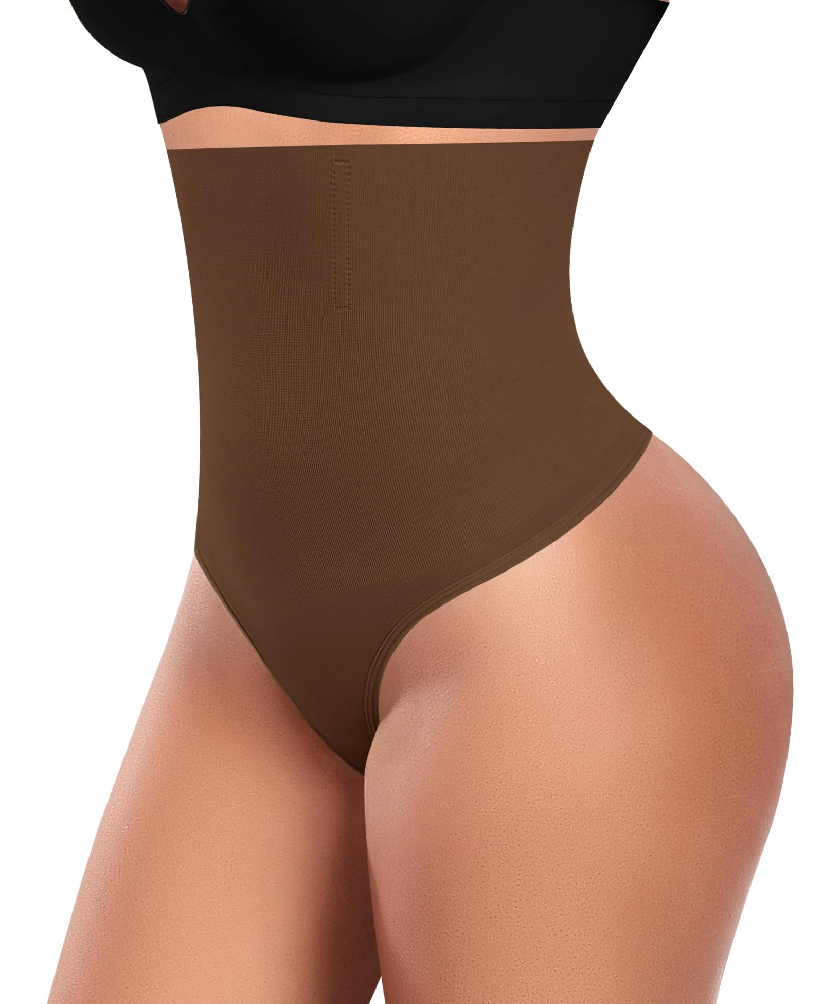 YARRCO Tummy Control Thong Shapewear for Women High Waist Seamless Shaping Control Knickers Slimming Underwear Pant (#1 Coffee,XL)