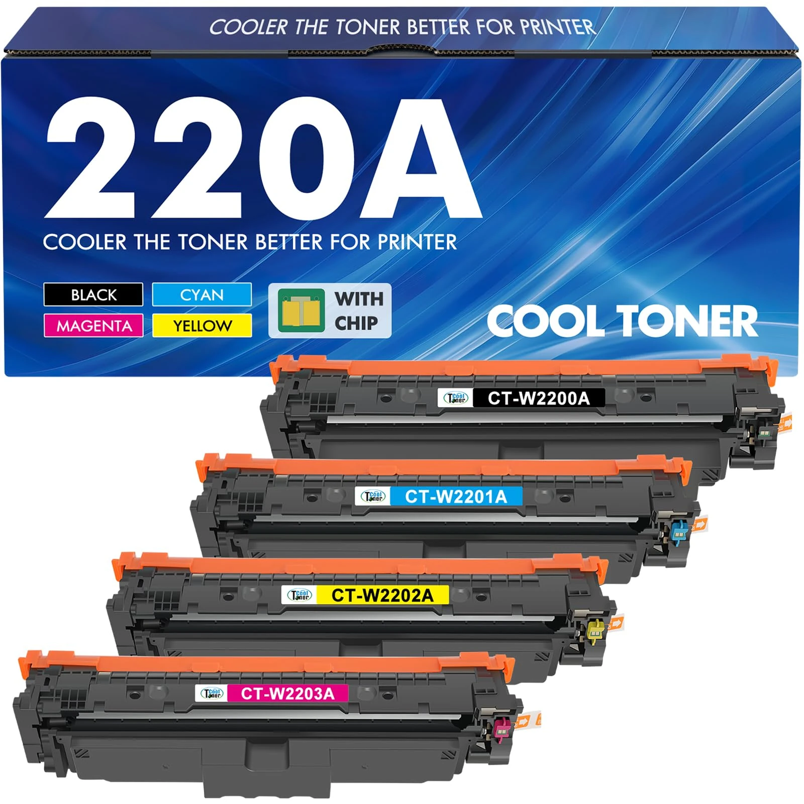 220A 220X Toner Compatible for HP 220A Toner Color Laserjet Pro MFP 4302dw 4302fdw 4202dw 4202dn 4302fdn Black Cyan Yellow Magenta, W2200A W2201A W2202A W2203A With Chip 4PK