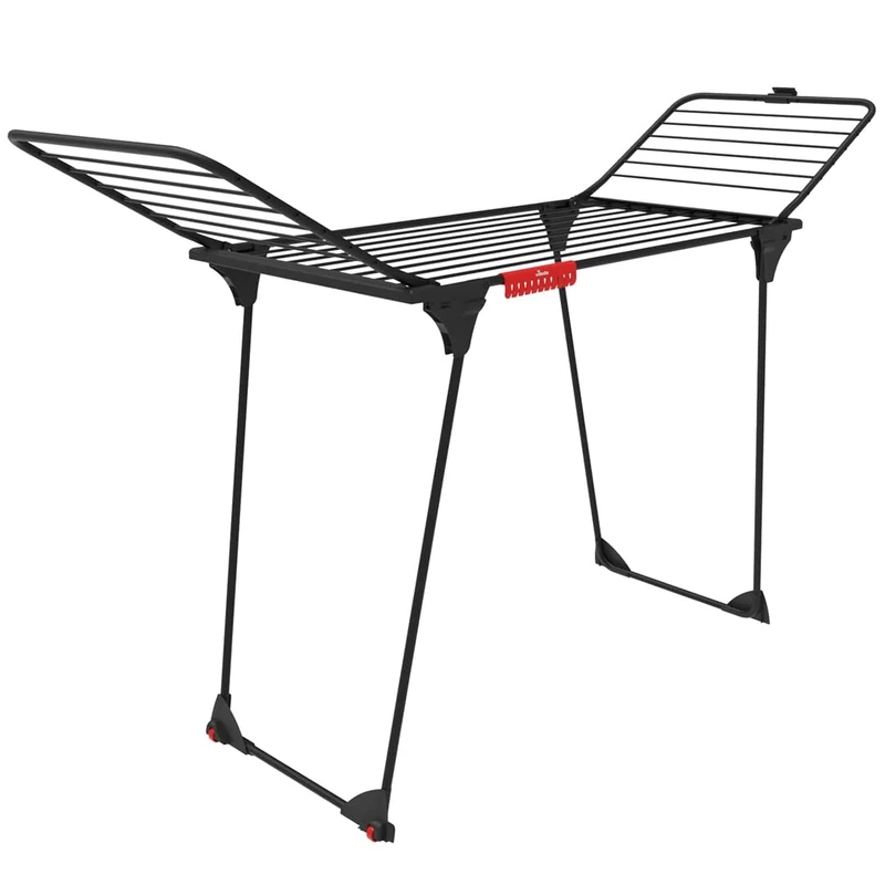 Vileda King Ultimate Black Indoor Clothes Airer - XXL lines for fewer creases - 20M Drying Length with Sock Hanger, Wheels for Easy Transport - Suitable for both Indoor and Outdoor Drying