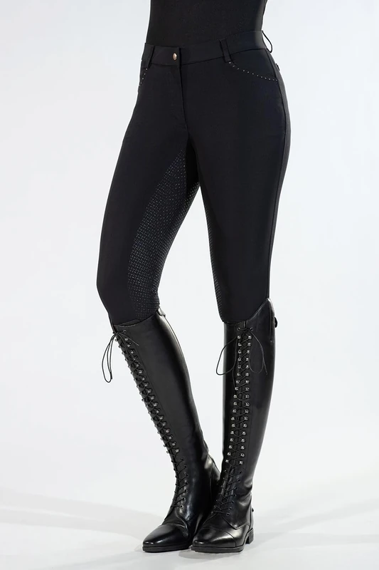 HKM Women's Rosegold Glamour Style Silicone Full seat Riding Breeches, Deep Blue/Rose-Gold, 36