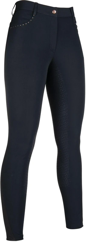 HKM Women's Rosegold Glamour Style Silicone Full seat Riding Breeches, Black/Rose-Gold, 38