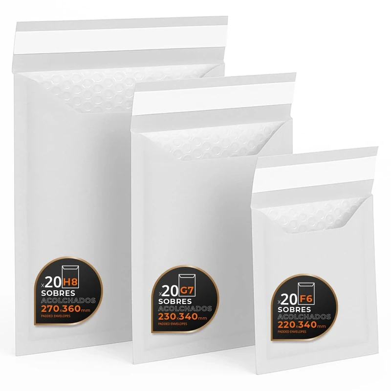 Padded Envelopes for Mailing, Multi-Size (3 Sizes), Kraft, White or Both - Self Seal - Paper Envelopes with Bubble Interior, Ideal for Mailing - Pack L - Ophituria (White, 60 Envelopes)