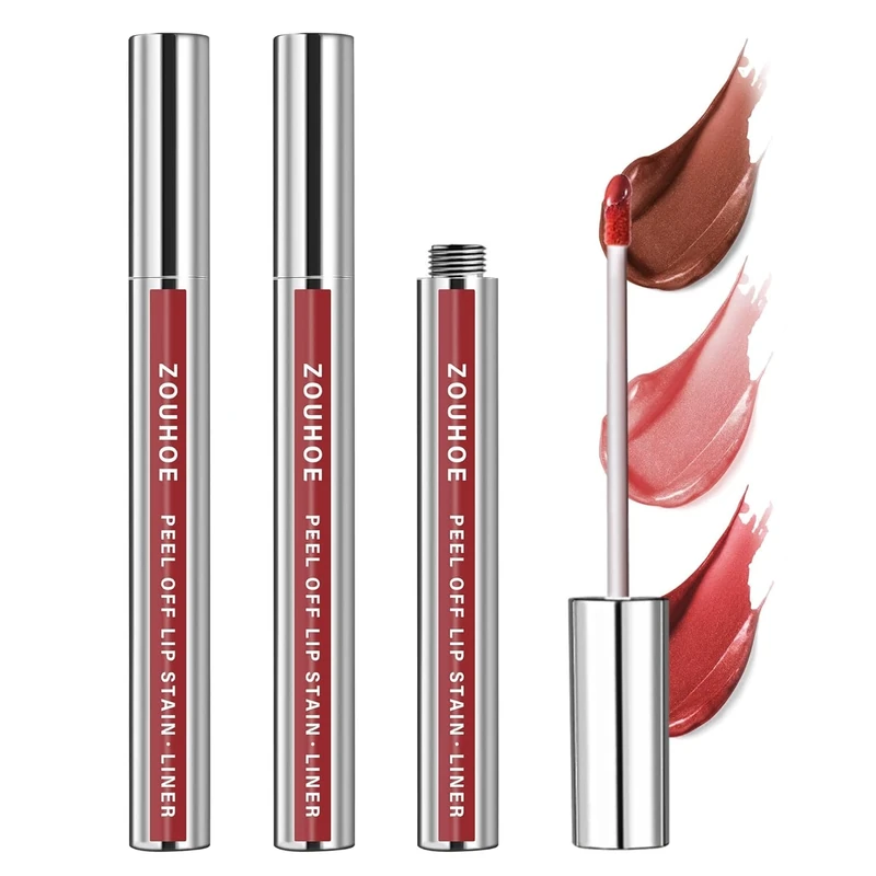 Peel Off Lip Stain Set – 3 Colors Long Lasting Lip Tint, Smudge-Proof, Transfer-Proof, Kiss-Proof, Vegan Lip Makeup Gift for Her (True Red) - Image 1