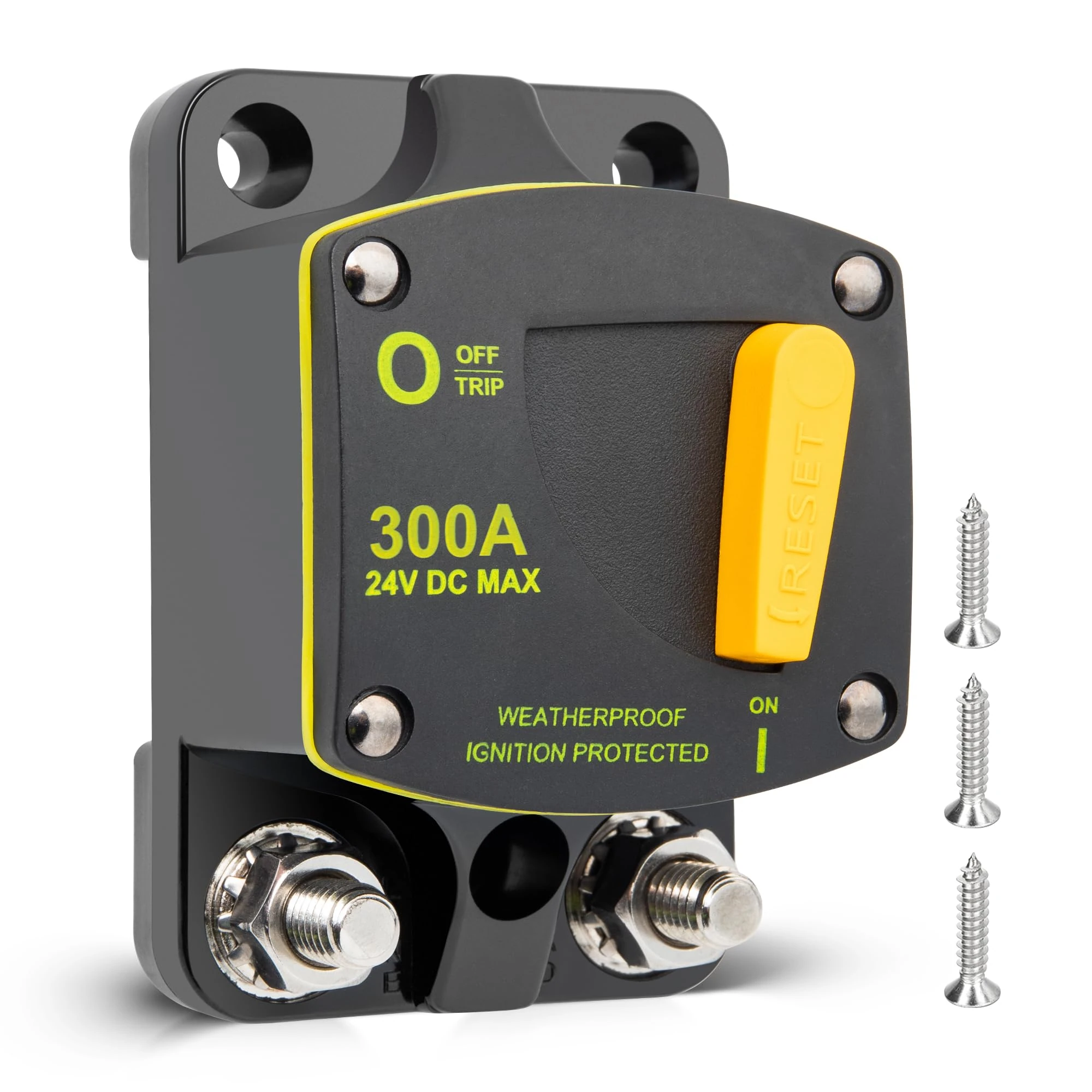 RED WOLF 300A Circuit Breaker Switch Manual Reset DC 12-24V, 5/16"-M8 Stud for Car Audio RV Marine Boat Truck Trolling Motors Stereo Audio Electronic Battery Solar System