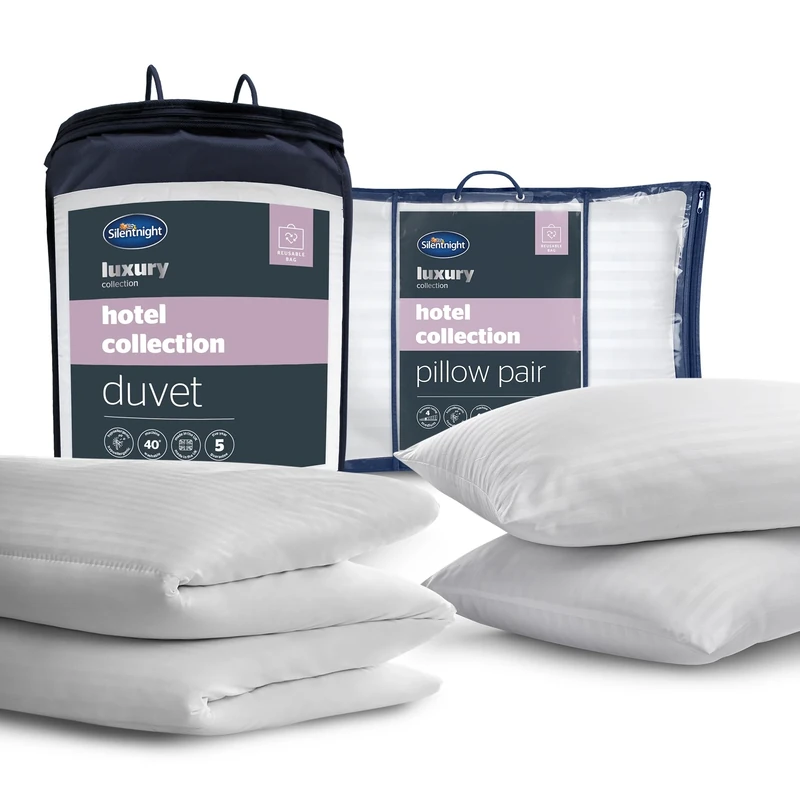Silentnight Hotel Collection Bed Set - Luxury Hotel Quality 10.5 Tog Duvet and Pillow Pair Bundle - Premium Soft & Silk Touch - Hypoallergenic and Machine Washable, King