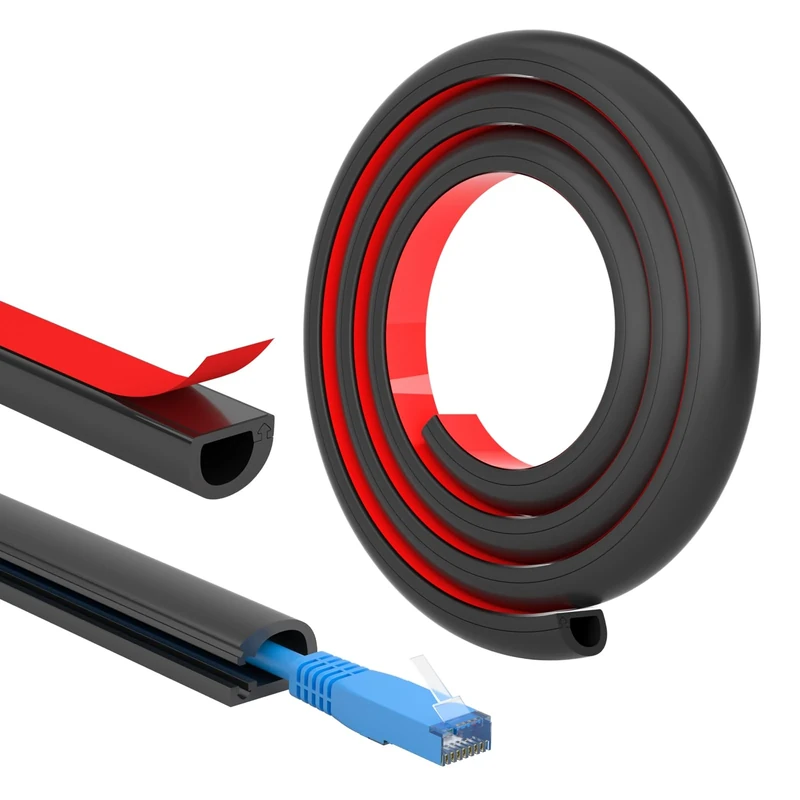 FIXCHORD Mini Cable Trunking, Self-Adhesive Cable Cover, Cable Management Trunking, Hide Wires on Walls, Flame Retardant, Paintable, Cable Tidy for Home, Office, 15mm (W)x10mm (H)x1m Lengths – Black