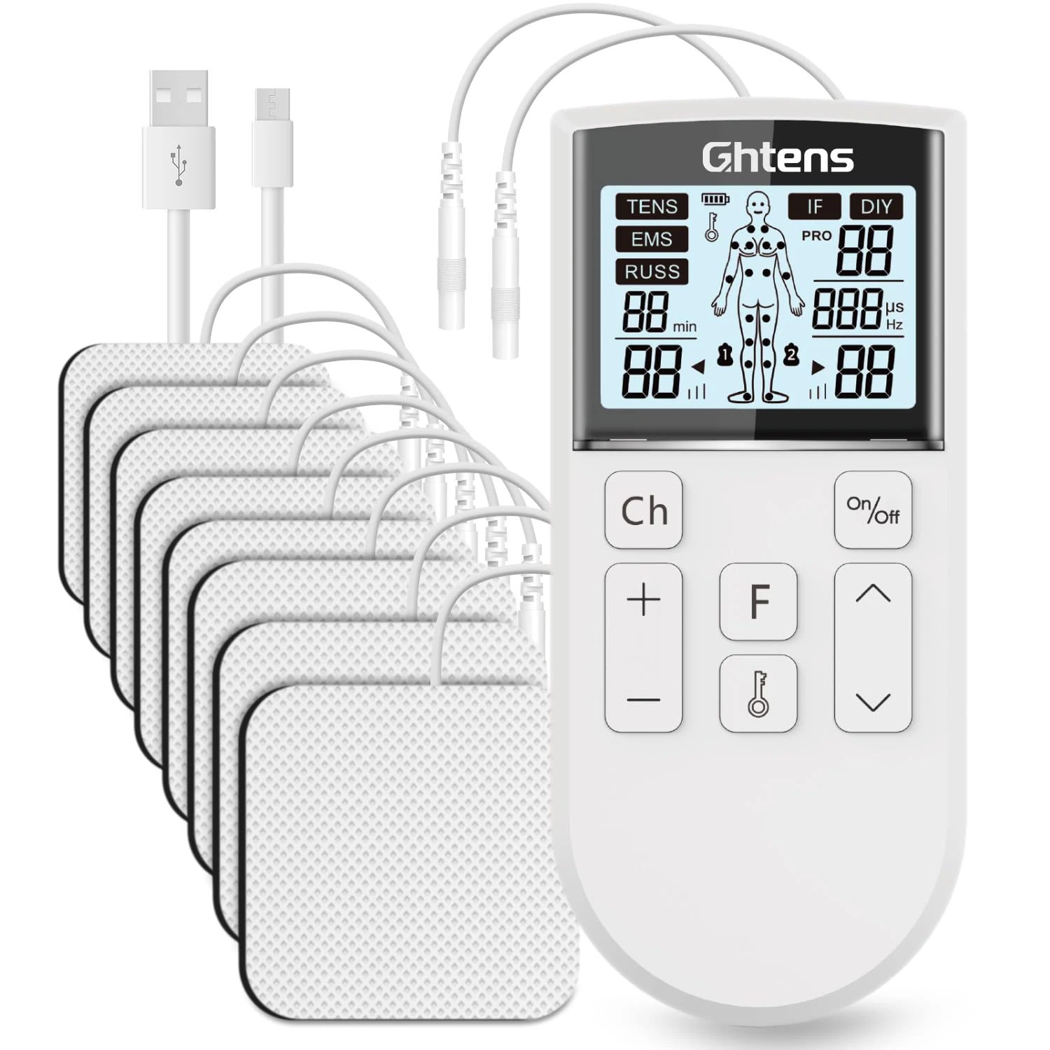 TENS Machine for Pain Relief – GHTENS Rechargeable EMS Unit with 5 Modes, 80 Programs, Dual Channels & 8 Electrode Pads for Back, Sciatica, Shoulder Pain