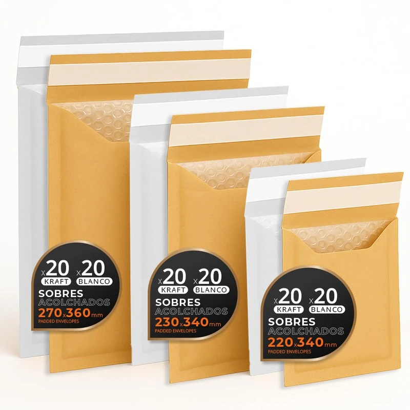 Padded Envelopes for Mailing, Multi-Size (3 Sizes), Kraft and White Colours - Self Seal - Paper Envelopes with Bubble Interior, Ideal for Mailing - Pack L - Ophituria (120 Envelopes)