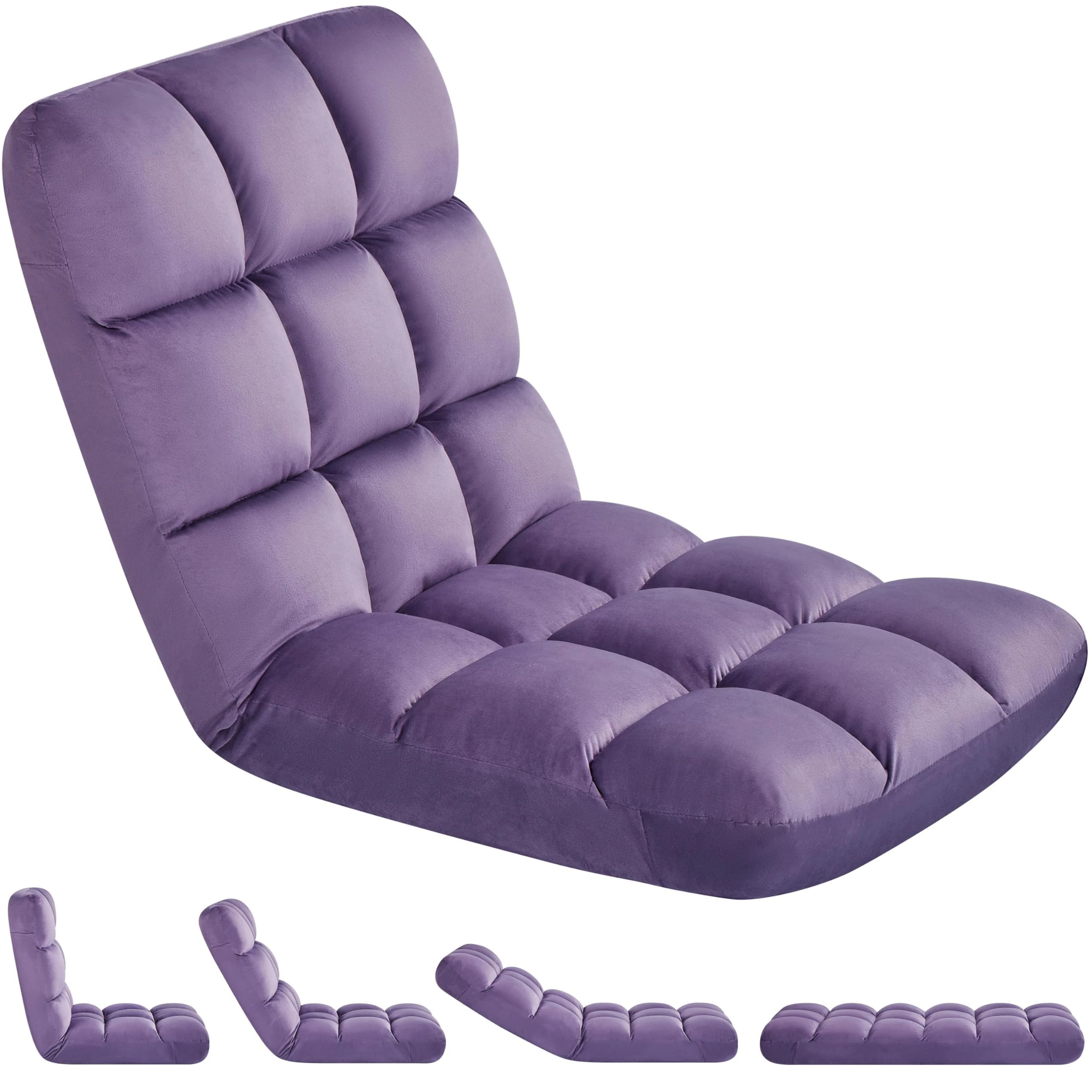 Yaheetech Floor Chair with Back Support, Comfy Floor Sofa for Adult, Floding Lounge Chair with 14 Adjustable Positions for Lounge, Gaming Reading and Meditation, Purple