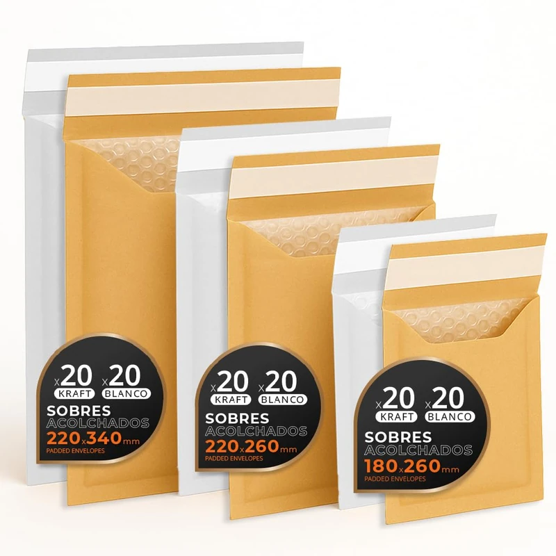 Padded Envelopes for Mailing, Multi-Size (3 Sizes), Kraft and White Colours - Self Seal - Paper Envelopes with Bubble Interior, Ideal for Mailing - Pack M - Ophituria (120 Envelopes)