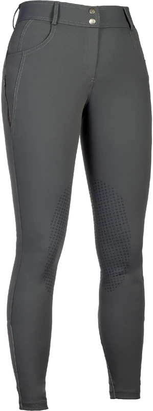 HKM Women's Ari Mid Rise Silicone Knee Patch Riding Breeches, Grey, 36
