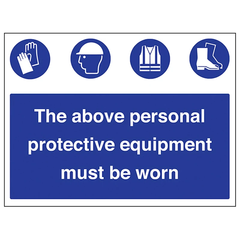 V Safety Personal Protective Equipment Must Be Worn 600 x 450 mm - Glow In The Dark Self Adhesive Vinyl Safety Sign