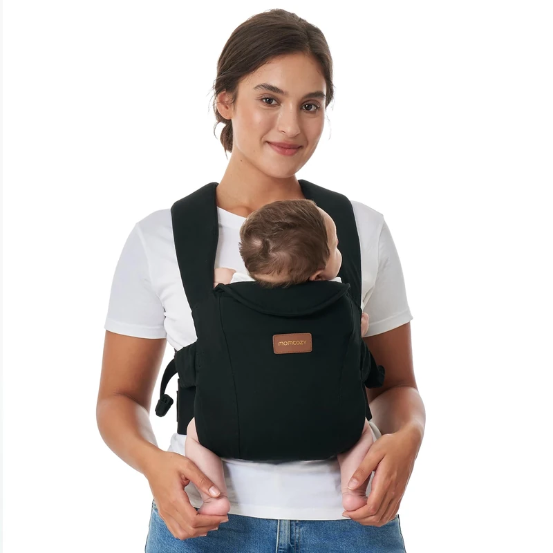 Momcozy Newborn Carrier WeeSnug- Lightweight and Cozy Comfort for 3.2-11.3kg, Ergonomic Cross-Back Support, Effortless to Put On, Hands-Free Baby Carrier with Lumbar Support, Black