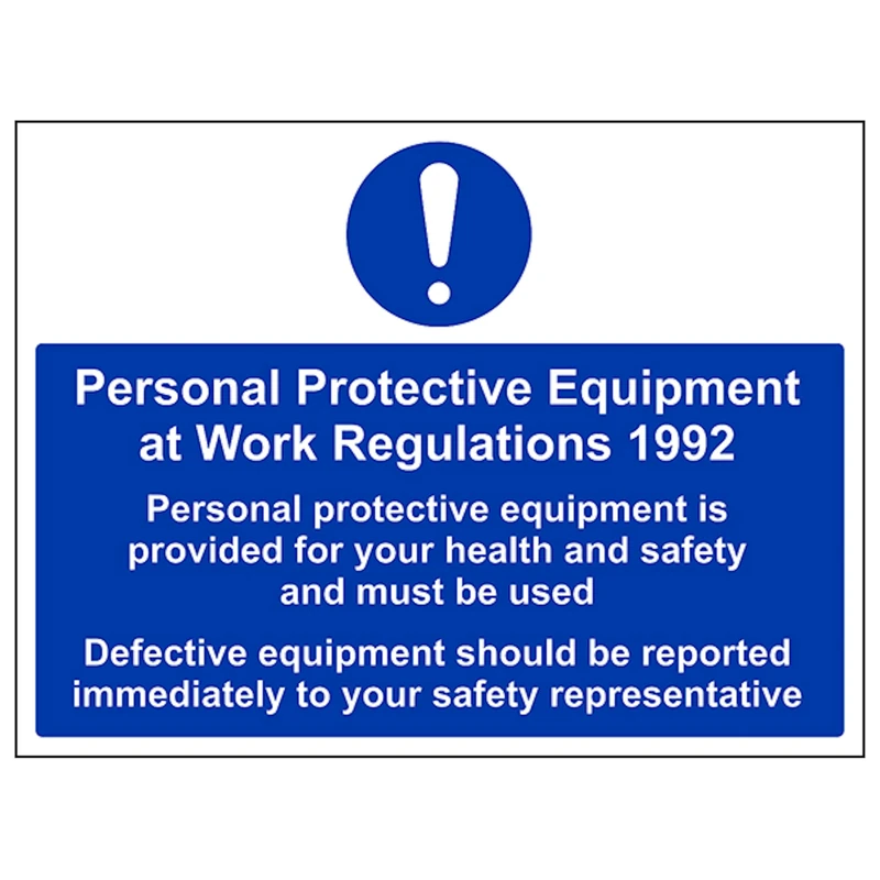 V Safety PPE Work Regulations 1992 Must Be Used 600 x 450 mm - Glow In The Dark Self Adhesive Vinyl Safety Sign