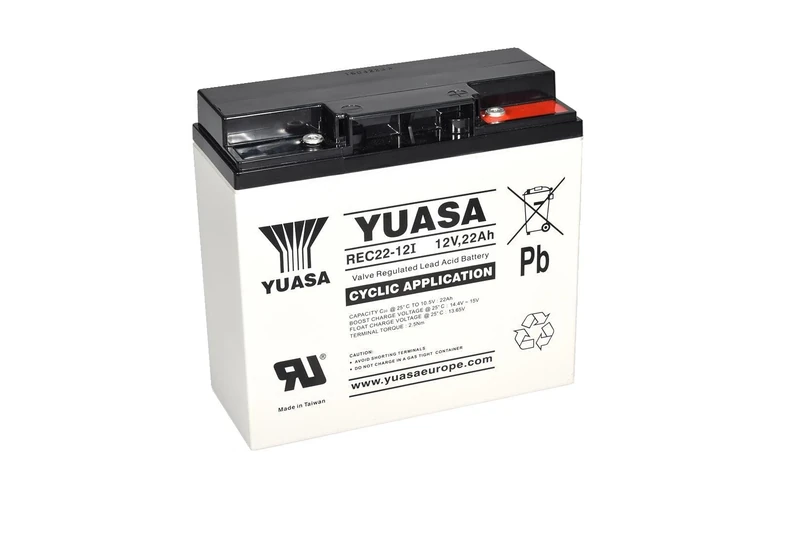 Yuasa REC22-12I 12V Lead Acid Cyclic Battery, Maintenance Free Deep Cycle Power for Mobility Scooters, Golf Carts and Other Cyclical Applications (Pack of 1)