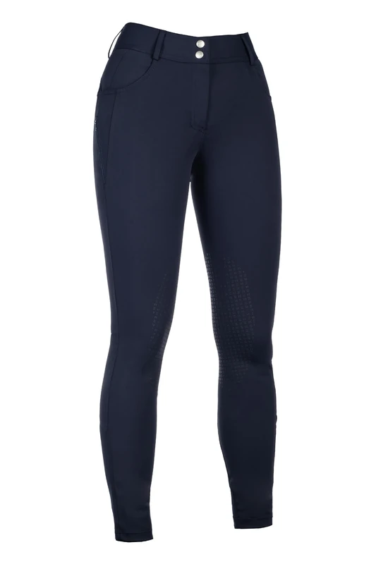 HKM Women's Ari Mid Rise Silicone Knee Patch Riding Breeches, Deep Blue, 40