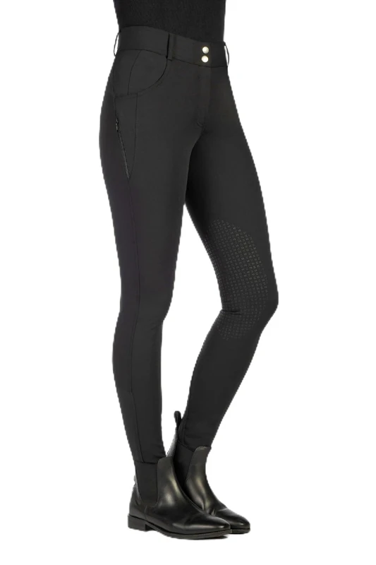 HKM Women's Ari Mid Rise Silicone Knee Patch Riding Breeches, Beige, 38