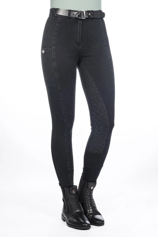 HKM Women's Harbour Island Denim Silicone Full seat Riding Breeches, Black, 36