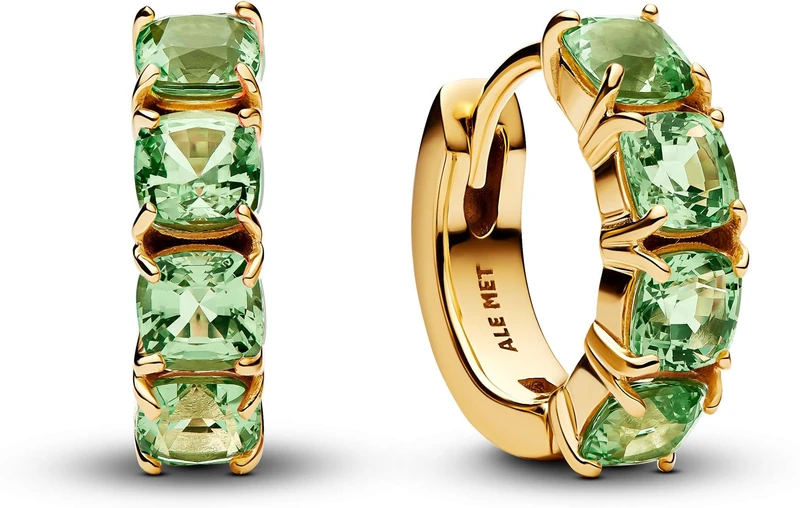 Pandora Timeless 263851C01 Creole Earrings 14 Carat Gold-Plated Sterling Silver with Zirconia Green