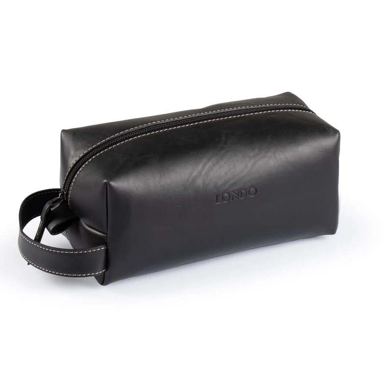 LONDO Leather Cosmetic Makeup Pouch & Travel Watch Box. High Quality Stylish Durable Protective Storage Organizer for Toiletries & Versatile Accessories, Black, Leather Cosmetic Makeup Pouch & Travel
