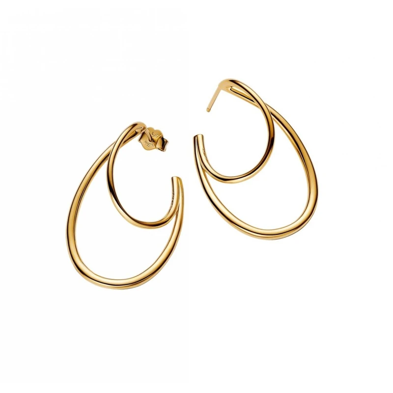 Pandora Essence Organic Shaped Double Hoop Earrings 14 Carat Gold-Plated Sterling Silver 263870C00