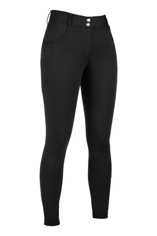 HKM Women's Ari Mid Rise Silicone Knee Patch Riding Breeches, Black, 36