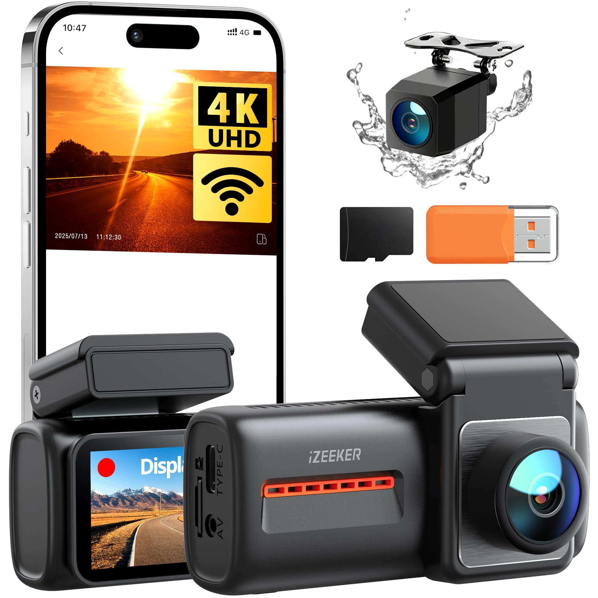 iZEEKER 4K Dash Cam Front and Rear, WiFi 6 Dashcam with FREE 32GB Card, 4K+1080P Dual Dash Camera, 2.99" IPS Display, APP, Night Vision, WDR, G-Sensor, Loop Recording, 24H Parking Mode, Voice Prompt