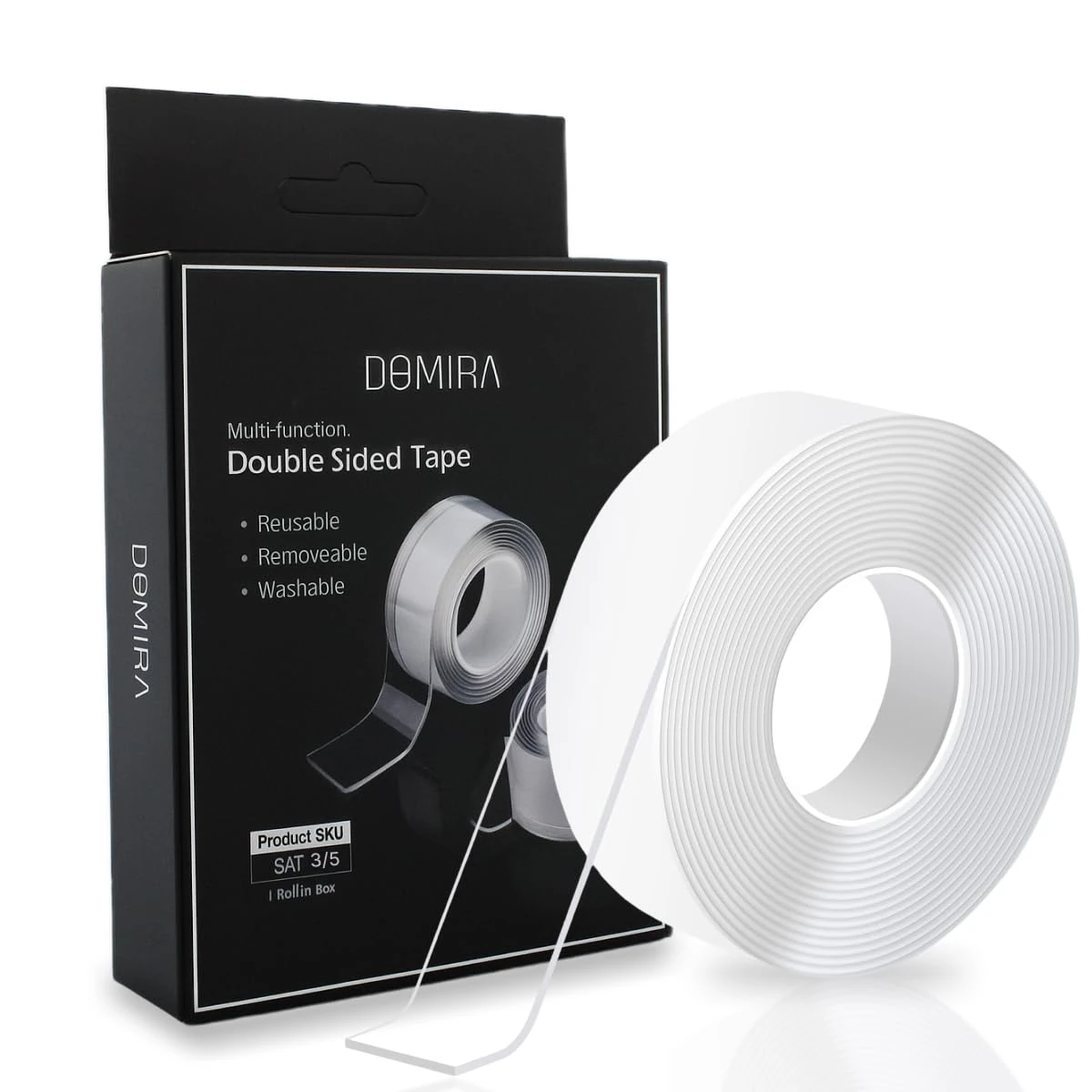 DOMIRA Nano Double Sided Tape Heavy Duty – Wall Safe Transparent Waterproof Reusable Adhesive Elf Tape, 2mm Thickness (3M / 5M Length)