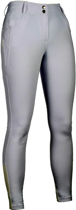 HKM Women's Ari Mid Rise Silicone Knee Patch Riding Breeches, White, 42