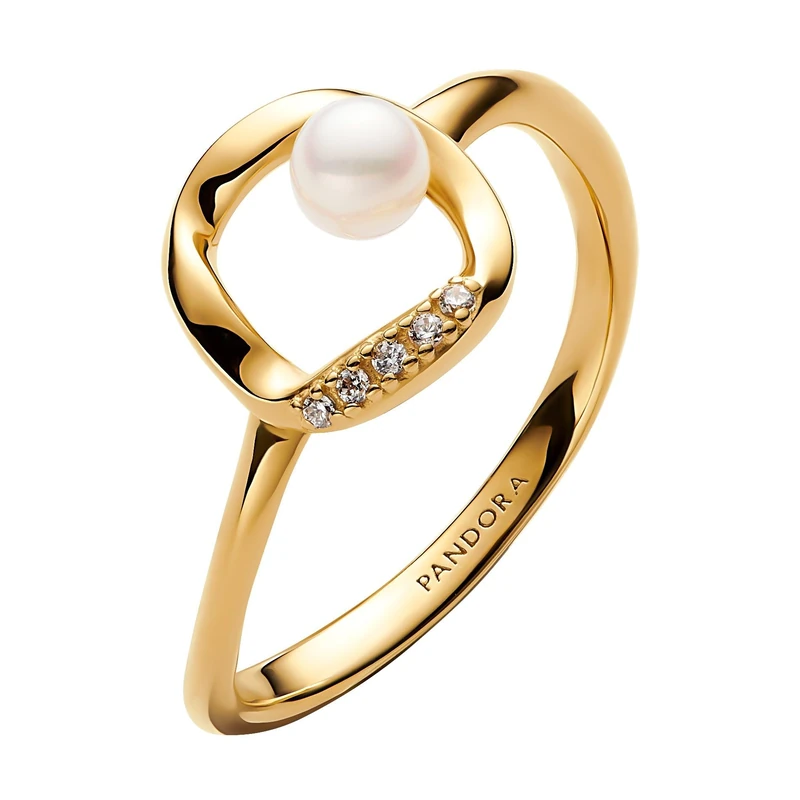 PANDORA 163831C01 Women's Ring with Small Pearl Gold-Coloured, 52/16,6, Sterling Silver, Pearl - Image 1