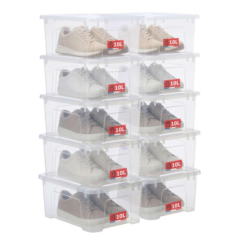 Sundis View Box, Set of 10 Storage Boxes with Lids, 10 L, Transparent Plastic, Stackable, Ideal for Small Items in the Home and Office - Image 1
