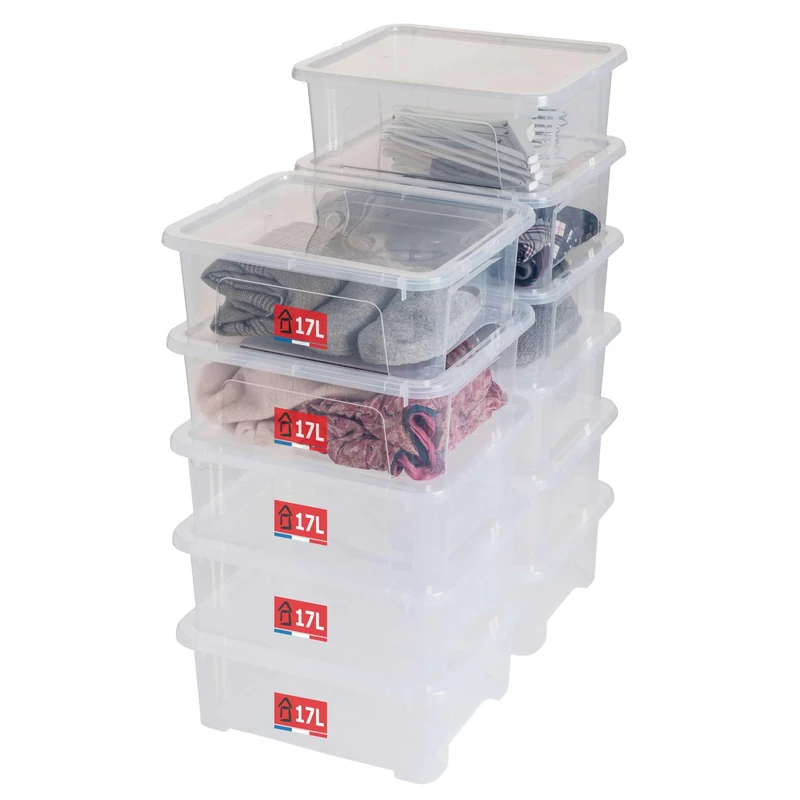 Sundis View Box, Plastic Storage Boxes with Lid, Set of 11, 17L, Stackable and Stackable, Ideal for Storing Cabinets, Office, Laundry Room, Bathroom